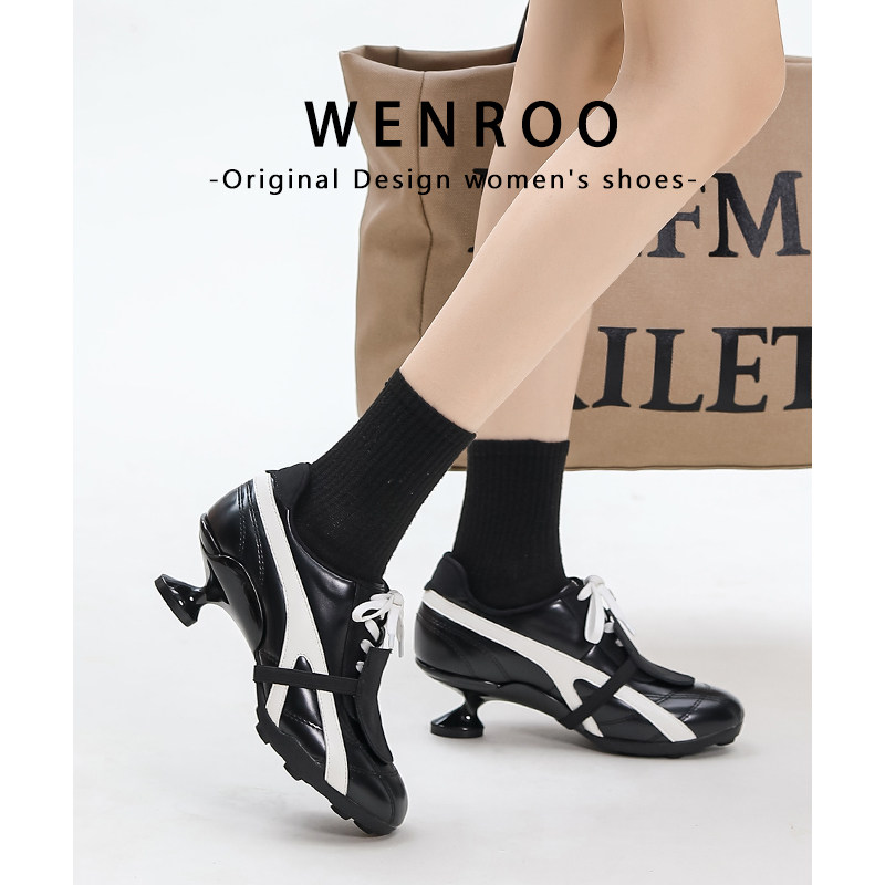 设计感黑色复古运动芭蕾风高跟鞋