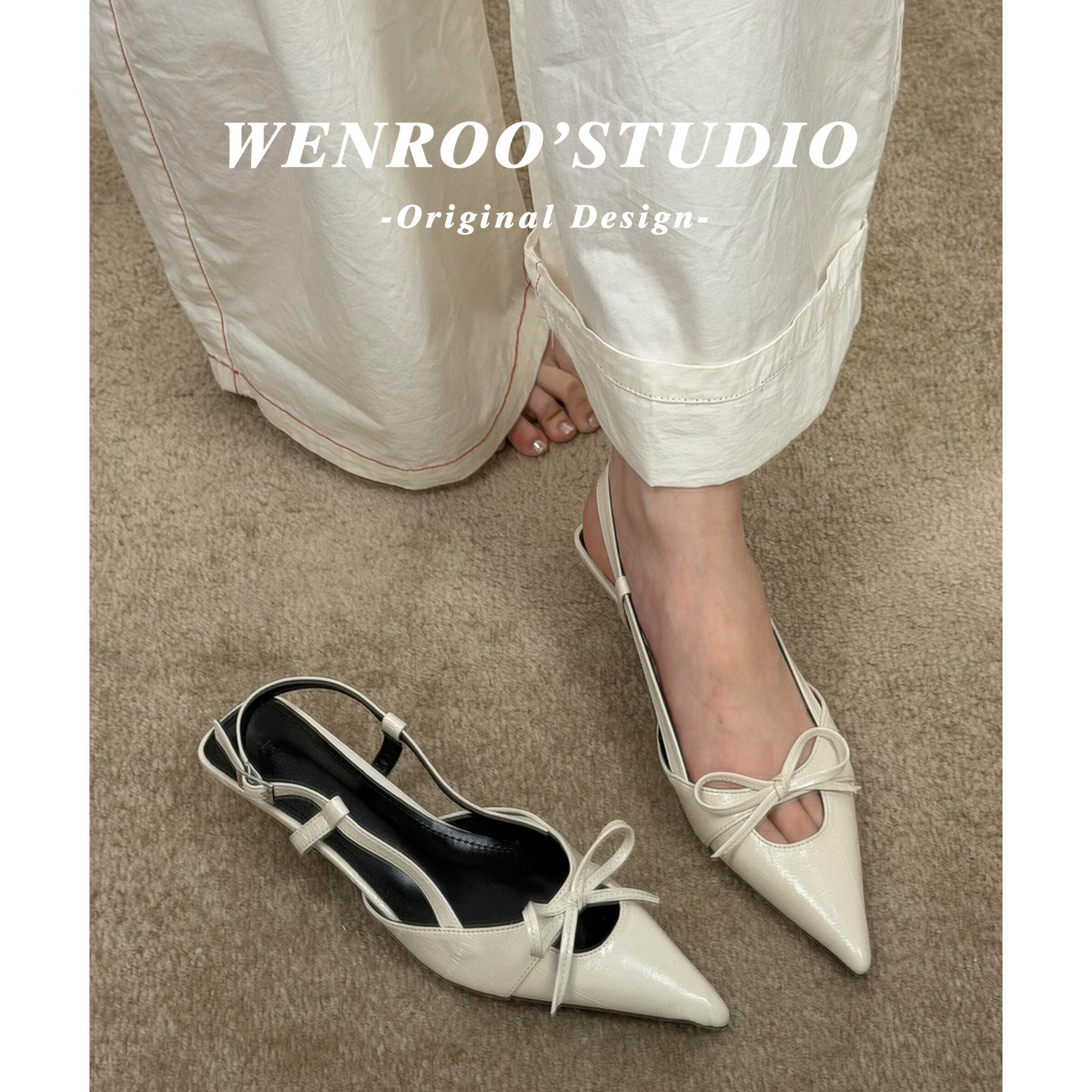 法式尖头后绊带细跟凉鞋女2026夏季新款白色气质高跟鞋不累脚