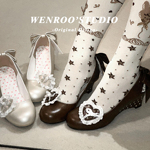 可拆卸爱心蕾丝波点坡跟高跟鞋女春2026新款优雅蝴蝶结lolita单鞋