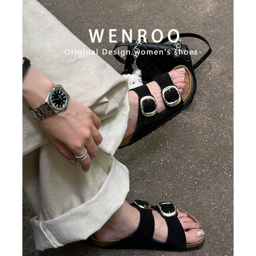 黑色复古百搭厚底凉拖鞋女夏外穿