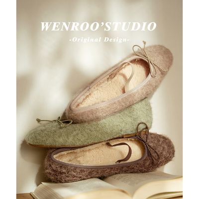 法式羊羔毛绒平底芭蕾玛丽珍鞋女