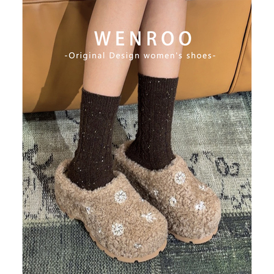 厚底羊羔毛毛包头半拖棉鞋女冬季