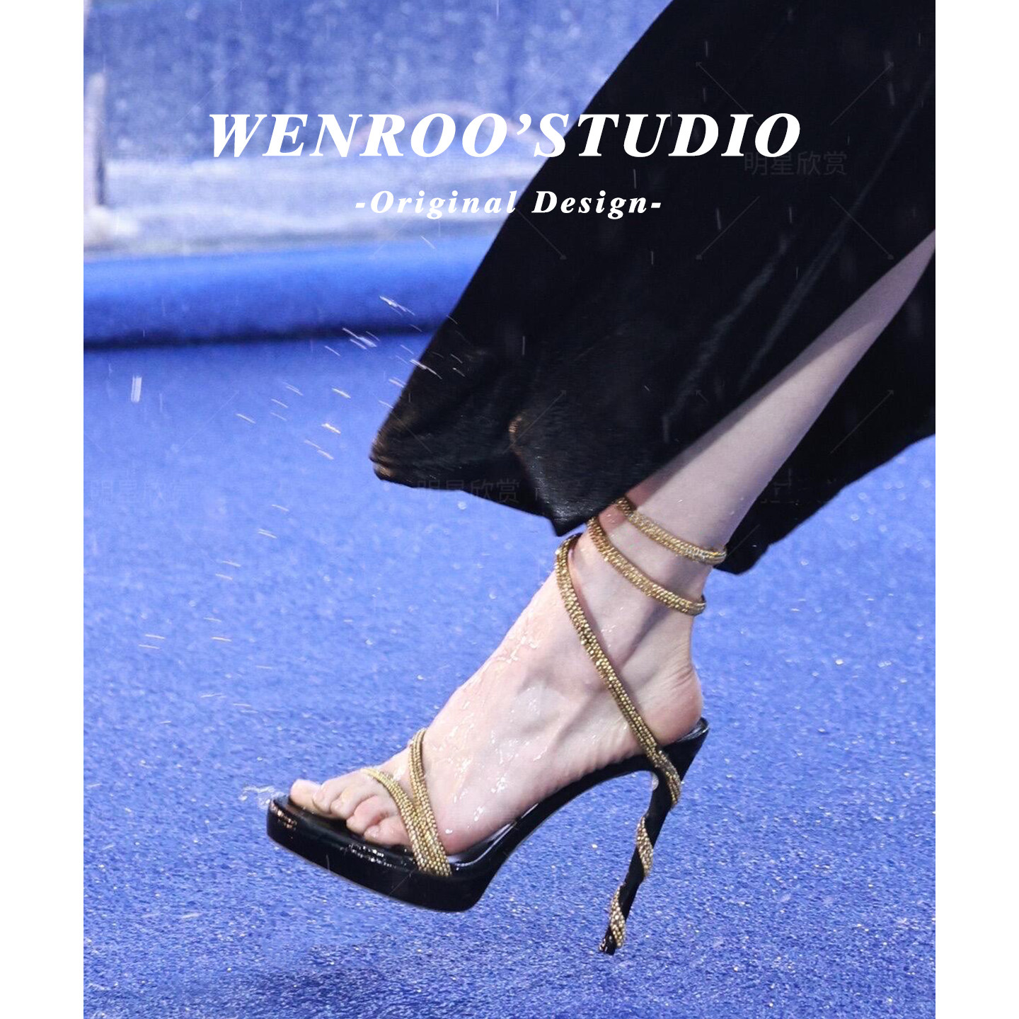 刘浩存明星同款绝美黑色水钻蛇形缠绕凉鞋女夏2026新款法式高跟鞋