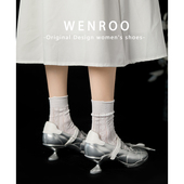 芭蕾风单鞋 小众玛丽珍高跟鞋 女2026春季 法式 新款 银色浅口系带时尚