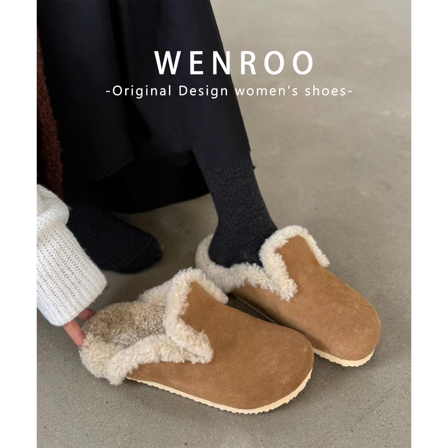 牛皮版!厚底加绒包头勃肯棉鞋女