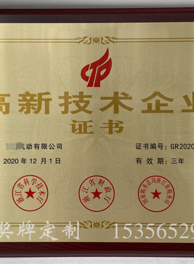 热卖 专业定制国家技术高新牌匾金属奖牌热转印工艺高企证书牌