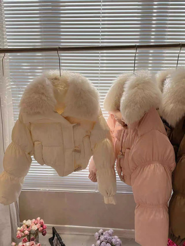 短款高腰小个子羽绒棉女韩版时尚狐狸毛领减龄牛角扣白鸭绒面包服