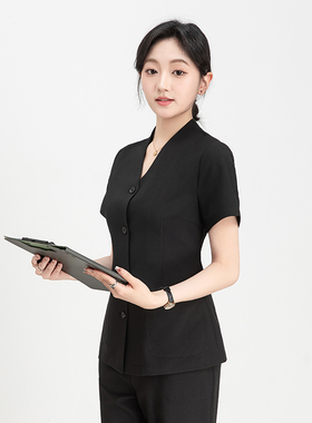 美容师工作服女黑色美容院皮肤管理技师服月子中心白色短袖职业装