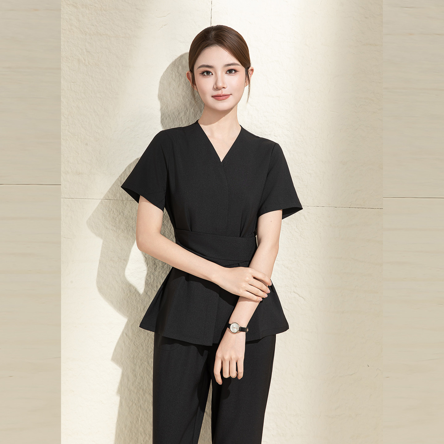 美容院美容师工作服女黑色短袖