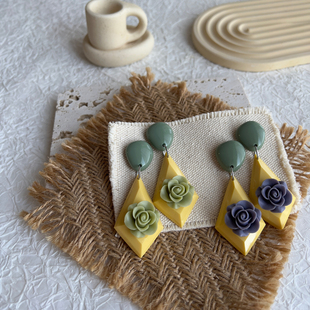 原创【查特酒浮雕花朵】法式小众 复古艺术温柔耳环925纯银针树脂