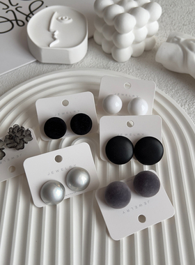 原创《巴特农神殿》黑白灰莫兰迪植绒多巴胺925纯银耳环几何耳钉