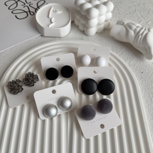 原创《巴特农神殿》黑白灰莫兰迪植绒多巴胺925纯银耳环几何耳钉