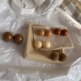 原创 美拉德植绒大地色多巴胺925纯银耳环几何耳钉 格林那达棕