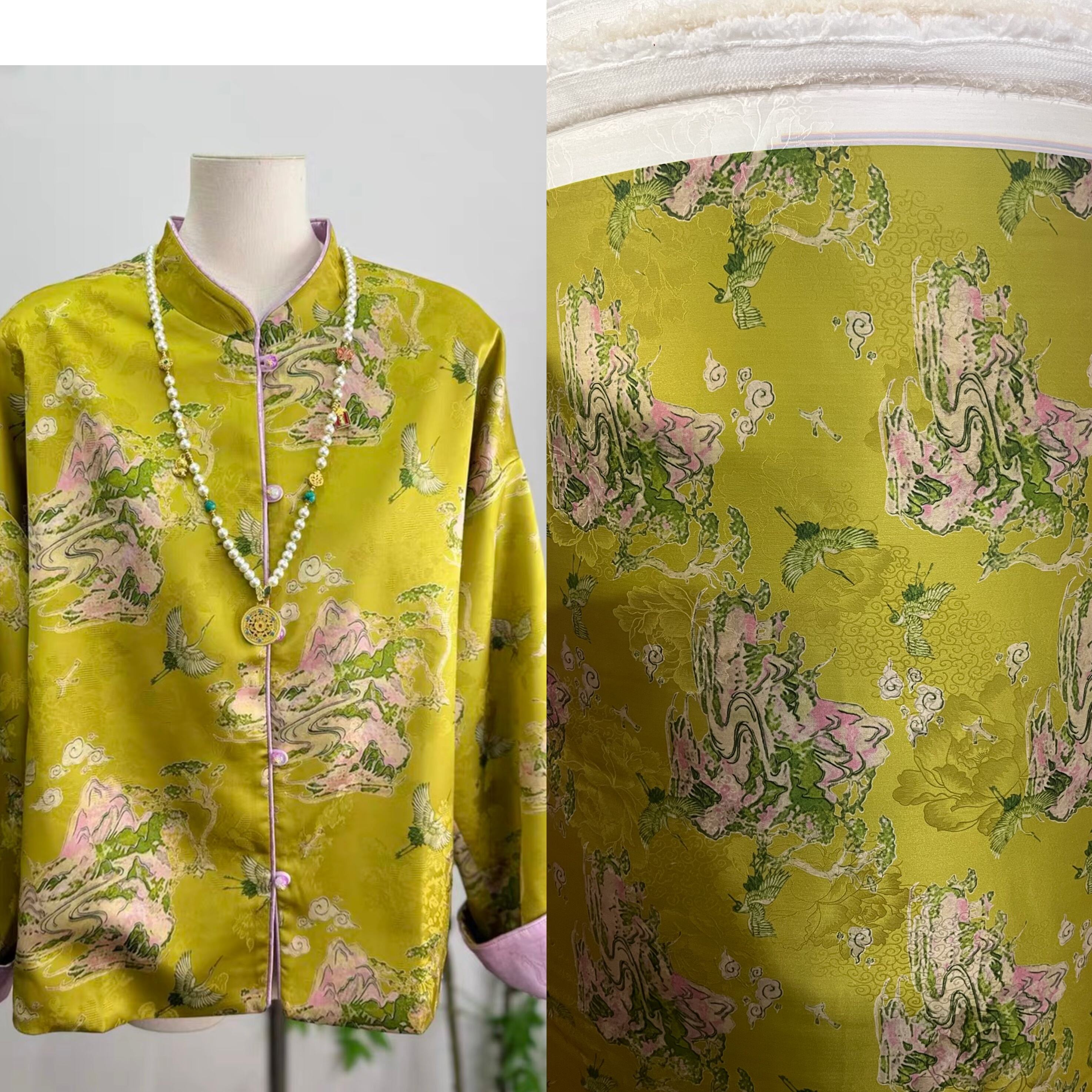 冬季新中式国风贡缎立体提花三复合加绒加厚布料外套马甲服装面料