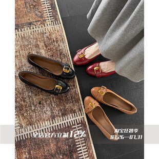 莱希小姐～！春秋季新款圆头内增高浅口金属扣真皮玛丽珍单鞋女