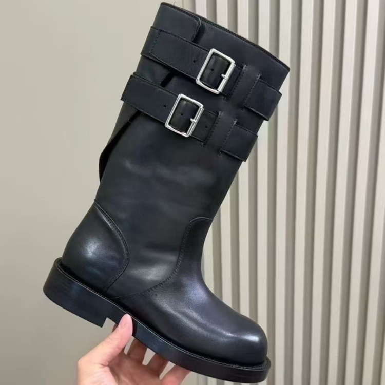 头层小牛皮羊皮内里高版骑士靴