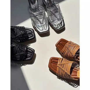 拖女夏季 粗跟坡跟不累脚绝美编织罗马凉鞋 外穿精致 软底高跟鞋 法式