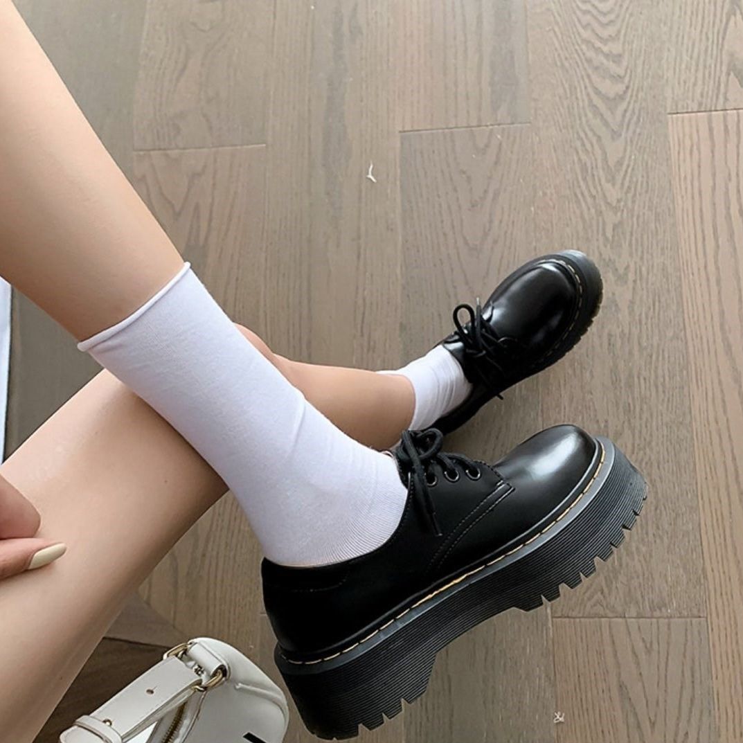 厚底小皮鞋女英伦风2026年真皮粗跟黑色圆头中跟系带复古深口单鞋,女鞋,深口单鞋,淘宝优惠券,粉丝福利购,淘宝优惠卷