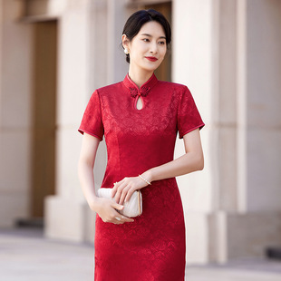 新款改良妈妈婚宴礼服中式复古中考高考送考旗袍旗开得胜开门红