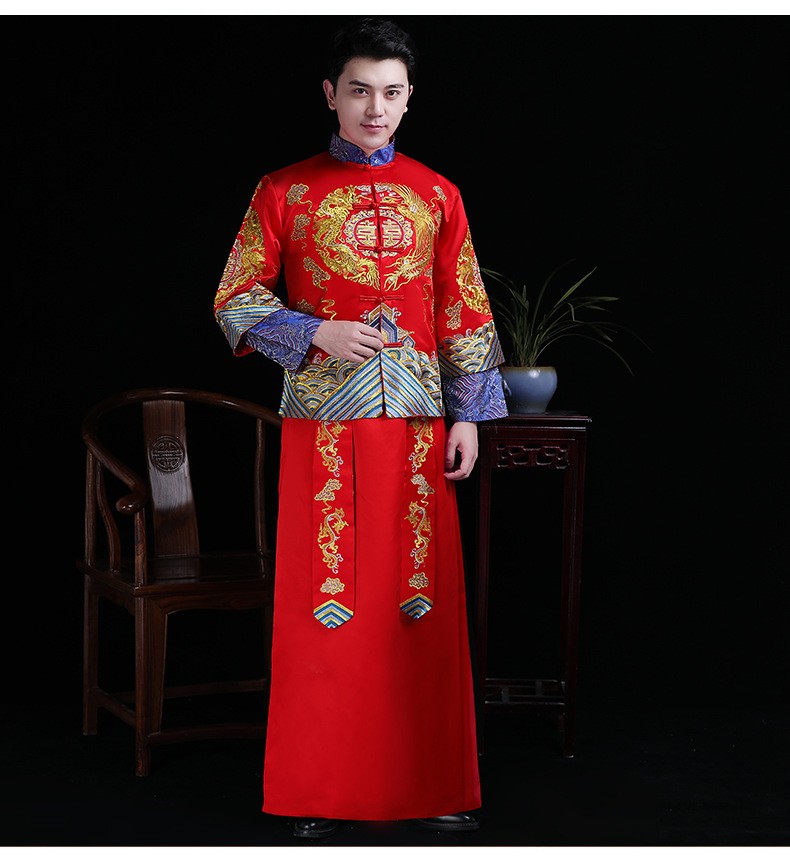 中国风复古新郎秀禾服中式结婚礼服龙凤褂古装礼服刺绣喜服敬酒服