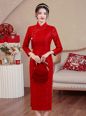 秋冬红色中国风旗袍敬酒服