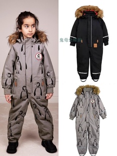 企鹅 保暖锁温 黑色连体棉服 mini rodini 鬼母 滑雪服