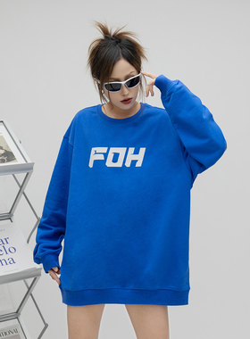 街头潮牌字母印花圆领加绒卫衣女2025秋季情侣宽松上衣