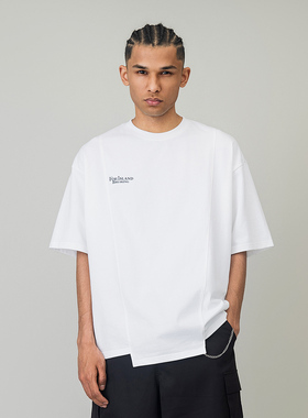 美式国潮下摆不规则设计字母印花圆领短袖T恤男女情侣上衣