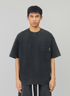 2025夏季水洗做旧纯色圆领短袖T恤男新款宽松情侣休闲半袖上衣女