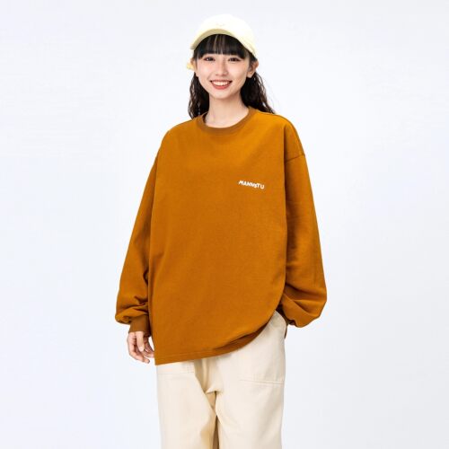 2026秋季新款日系休闲纯色印花圆领长袖T恤男女同款情侣装