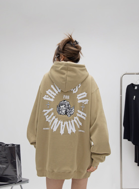 ONE PASS 潮牌刺绣烫钻重磅加绒连帽卫衣女2025春情侣宽松上衣