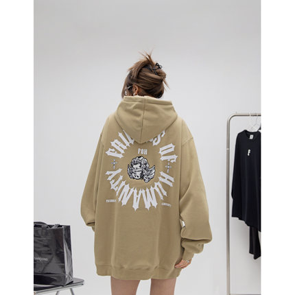 ONE PASS 潮牌刺绣烫钻重磅加绒连帽卫衣女2025春情侣宽松上衣