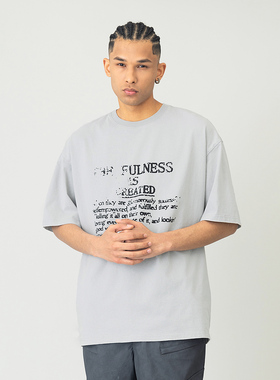 美式国潮水洗炒盐圆领短袖T恤男夏季情侣宽松休闲半袖上衣