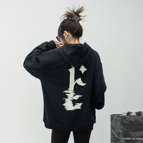 水中倒影字母连帽卫衣