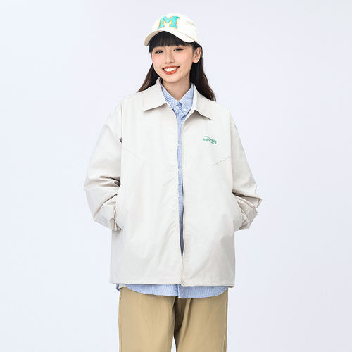 日系复古宽松翻领夹克女拉链外套