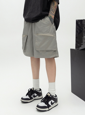 美式立体拉链多口袋工装短裤女夏季新款宽松休闲五分裤