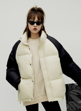 2025街头潮牌立领拼色插肩袖棉服女冬季新款宽松保暖外套男