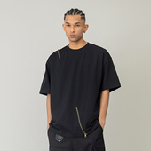 2025美式 上衣 情侣宽松休闲半袖 国潮拉链设计圆领短袖 T恤男夏季