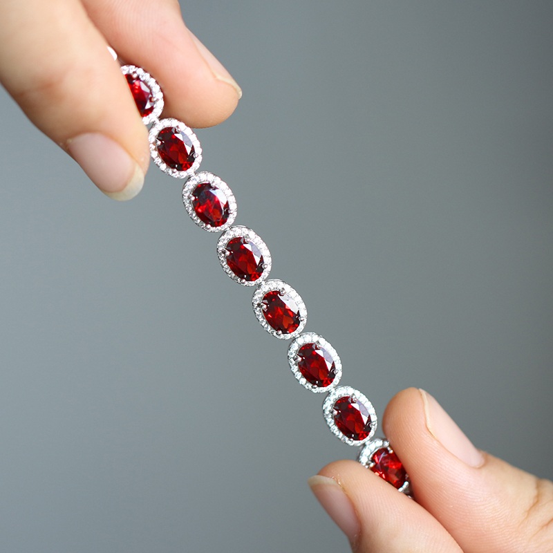 基础款天然石榴石手链S925纯银镀金简单款莫桑比克红宝石礼物女士
