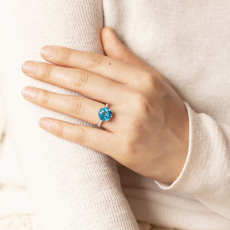 5克拉超大天然托帕石戒指925纯银镀白金不过敏瑞士蓝钻石切指环女