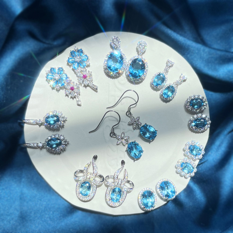 风传花信纯银托帕石耳钉