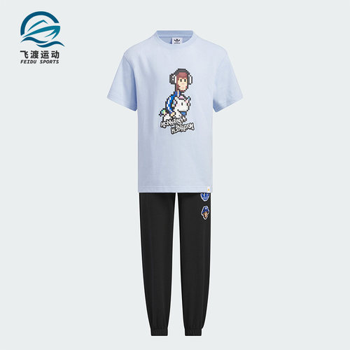 阿迪达斯三叶草小童运动短袖套装