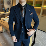 新款高品质大码西装男套装双排扣新郎结婚礼服中灰SJT2404-P210，男装西服套装，星座197