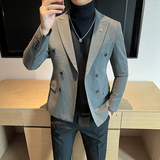 高品质西装男士商务职业双排扣条纹西服新郎礼服DX6667-P140，男装西服套装，星座197