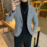 高品质红格子小西装个性潮流修身千鸟格外套A51-P155，男装西服套装，星座197
