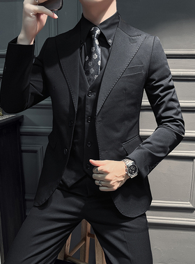 2025春装新款西装高品质潮西服男套装三件套西装 SJT2218-P255