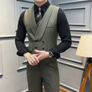 青果领双排扣马甲商务通勤新郎伴郎团黑色 单件马甲 MJ5502-P60图片