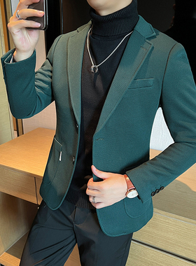 2025高品质 华夫格西装男士格子西服墨绿色外套DX6613-P155