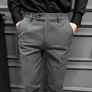 高品质高级感条纹英伦修身休闲男士小脚裤时尚通勤西裤XK41-P75图片