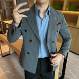 大码男士外套韩版双排扣新郎西服通勤深灰单件西装DX2404-P115，男装西服套装，星座197
